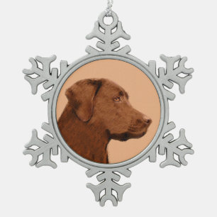 Malerei mit Labrador Retriever (Schokolade) - Hund Schneeflocken Zinn-Ornament