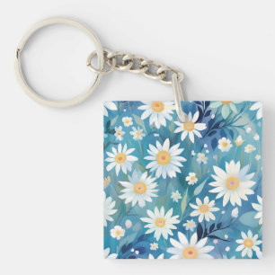 Malerei mit weißen Blume Schlüsselanhänger