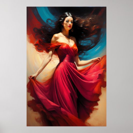 Malerei Schönes Atemberaubendes Rotes Kleid Poster (Vorne)