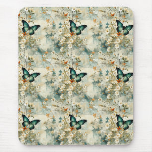 Malerei Teal Schmetterling Floral Salbei Terrakott Mousepad