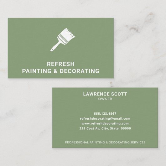 Malerei und Dekorator Pinsel Modernes Grün Visitenkarte (Vorne/Hinten)