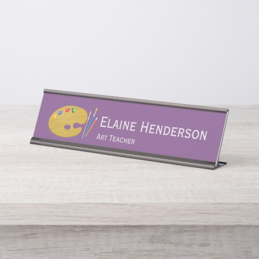 Malerei und Pinsel über Lila Kunstlehrer Schreibtischnamensplakette (Vorderseite )