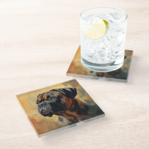 MALEREI UND SCHWARZER BULLMASTIFF GLASUNTERSETZER