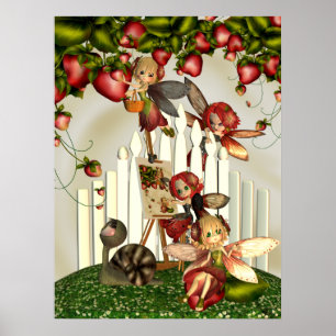 Malerei unter der ErdbeerBush-Fantasie-Kunst Poster