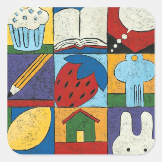 Malerei verschiedener Objekte von Chariklia Zarris Quadratischer Aufkleber (Vorderseite)