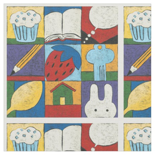 Malerei verschiedener Objekte von Chariklia Zarris Stoff (Nahaufnahme)