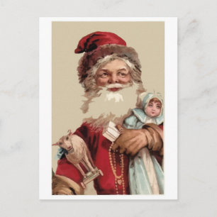 Malerei Vintager Santaclaus und Spielzeuge Feiertagspostkarte