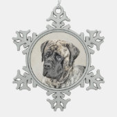Malerei von englischen Mastiff (Brindle) - Hundeku Schneeflocken Zinn-Ornament (Vorderseite)