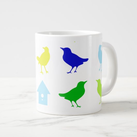 Malerei von farbigen Vögeln durch Chariklia Zarris Jumbo-Tasse (Vorderseite Rechts)