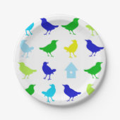 Malerei von farbigen Vögeln durch Chariklia Zarris Pappteller (Vorderseite)