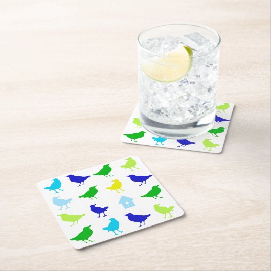 Malerei von farbigen Vögeln durch Chariklia Zarris Rechteckiger Pappuntersetzer (Vor Ort)