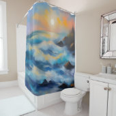 Malerei von hellblauen Meereswellen unter der Sonn Duschvorhang (Beispiel)