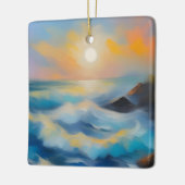 Malerei von hellblauen Meereswellen unter der Sonn Keramikornament (Links)