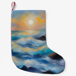 Malerei von hellblauen Meereswellen unter der Sonn Kleiner Weihnachtsstrumpf