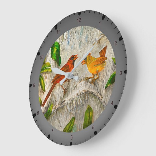 Malerei von Kardinal-Vögeln Große Wanduhr (Winkel)