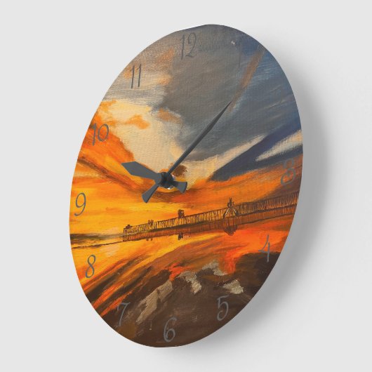 Malerei von Scripps Pier, La Jolla, CA Große Wanduhr (Winkel)