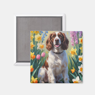 Malerei von Springer Spaniel Hund mit Frühlingsblu Magnet