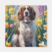 Malerei von Springer Spaniel Hund mit Frühlingsblu Magnet (Vorne)