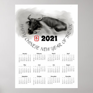 Malerei Wasser Buffalo Ox Neujahr Kalender P Poster