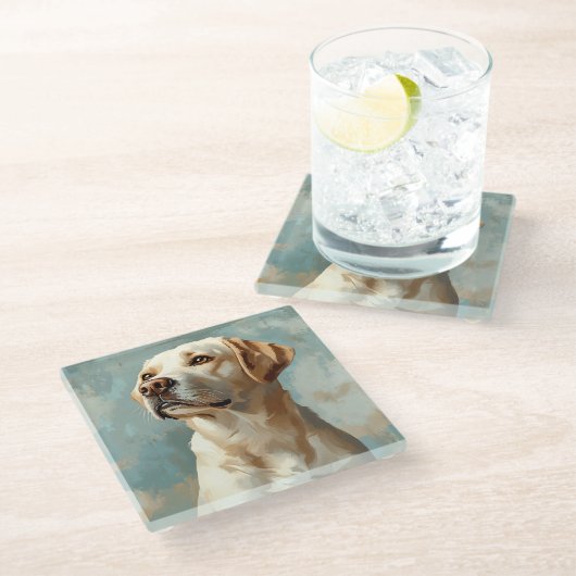 MALERIERUNG DES GELBEN LABRADOR RETRIEVER HUNDE GLASUNTERSETZER (Schrägansicht)