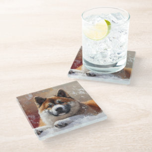 MALERIERUNG EINES SCHÖNEN AKITA-HUNDES GLASUNTERSETZER