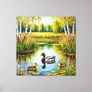 Maleriischer Teich mit schwimmenden Enten Leinwanddruck