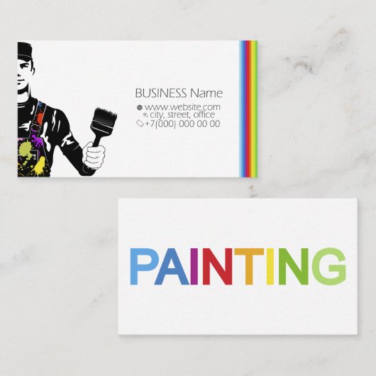 Malerin in Uniform mit Pinsel in der Hand Visitenkarte (Vorne/Hinten)