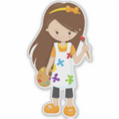 Malerin, Malerin, Niedliche Frau, Braunhaar Aufkleber (Vorderseite)