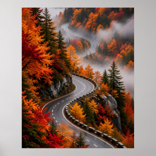Maleriöse Herbststraße in den Bergen - Lebendiger Poster