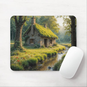 Maleriöses Steinhaus am Wald Bach Mousepad