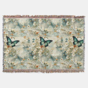 Malerisch Teal Schmetterling Floral Salbei Terrako Decke