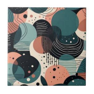 Malerische abstrakte Navy-Korallen-Teal-Pinsel-Kun Fliese