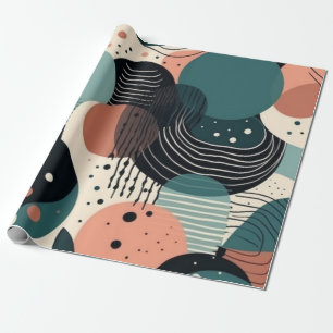 Malerische abstrakte Navy-Korallen-Teal-Pinsel-Kun Geschenkpapier