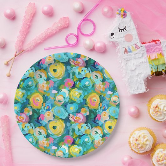 Malerische Blume Kunst Farben Sommer Blumenspass Pappteller (Party)