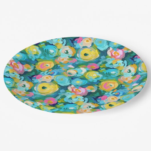 Malerische Blume Kunst Farben Sommer Blumenspass Pappteller (Schrägansicht)