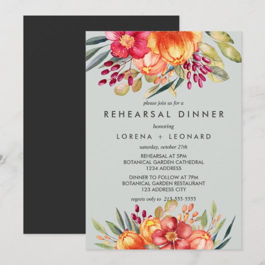 Malerische Blume Moderne PROBE Abendessen Hochzeit Einladung (Vorne/Hinten)