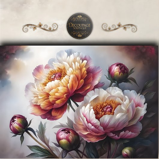 Malerische Blush-Pfingstrose-Decoupage Seidenpapier