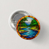 Malerische Fluss- und Waldlandschaft Button (Vorne & Hinten)