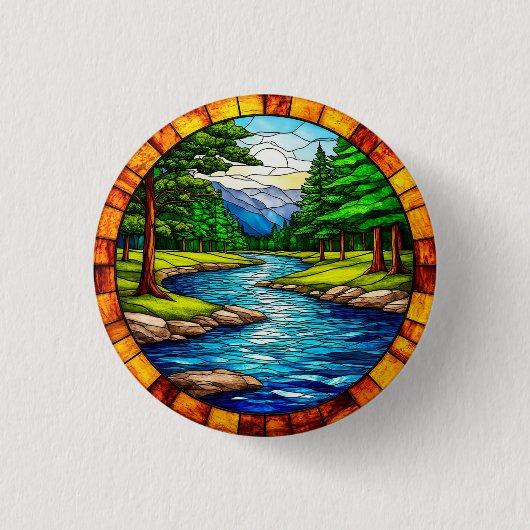 Malerische Fluss- und Waldlandschaft Button (Vorderseite)