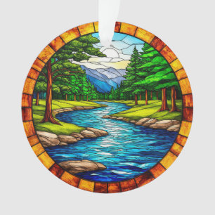 Malerische Fluss- und Waldlandschaft Ornament