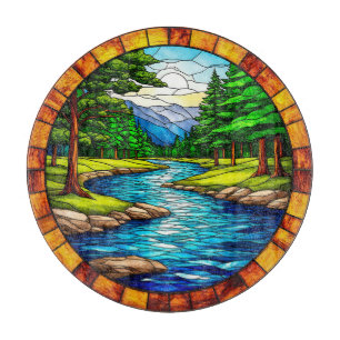Malerische Fluss- und Waldlandschaft Schneidebrett