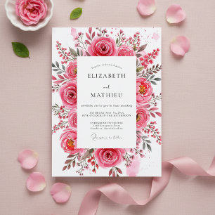 Malerische Hochzeit mit rosa Rosen Romantik Einladung