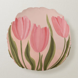 Malerische hübsche rosa Tulpen Rundes Kissen