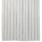 Malerische Küstenblaue- und Sand-Pinstripemuster Duschvorhang (Vorderseite)