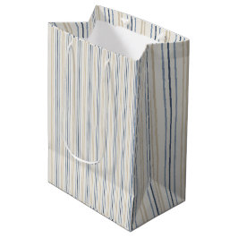 Malerische Küstenblaue- und Sand-Pinstripemuster Mittlere Geschenktüte