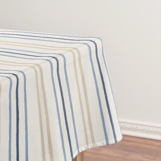 Malerische Küstenblaue- und Sand-Pinstripemuster Tischdecke (Beispiel)