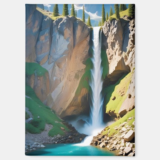 Malerische Landschaft Berge Wasserfall Natur Magnet (Vorderseite)