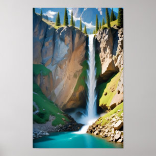 Malerische Landschaft Berge Wasserfall Natur Poster