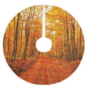 Malerische Landschaft des Herbstes Polyester Weihnachtsbaumdecke