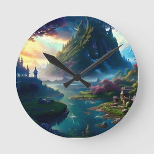 Malerische Landschaft Vier Runde Wanduhr